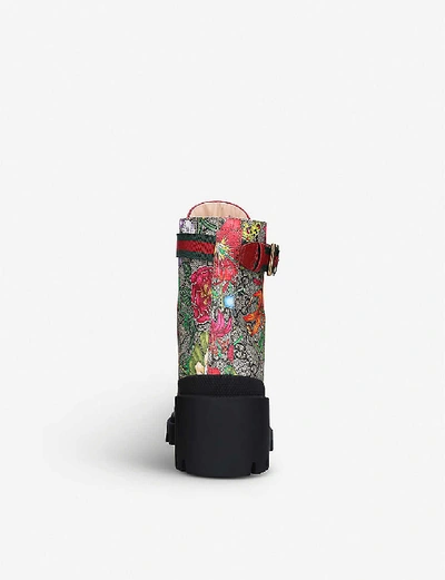 Shop Gucci Trip Floral-print Leather Ankle Boots In Blk/beige