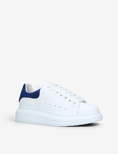 Shop Alexander Mcqueen Runway Leather And Suede Platform Trainers In White/navy
