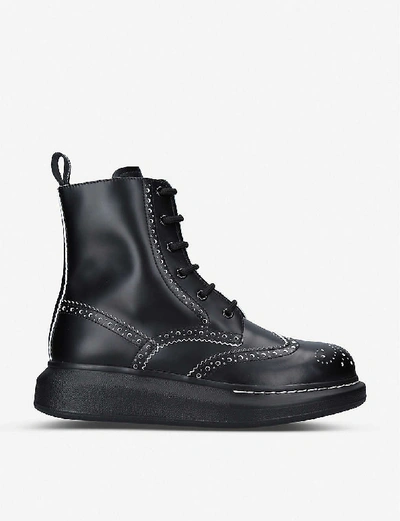 Shop Alexander Mcqueen Hybrid Leather Ankle Boots In Blk/white