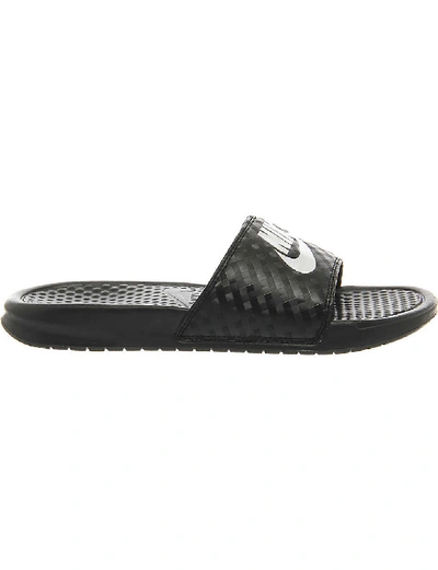 Shop Nike Benassi Logo-embossed Rubber Sliders In Black White