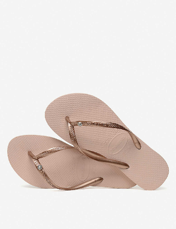 havaianas slim swarovski crystal flip flops in rose gold