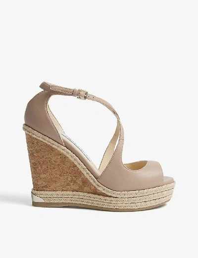 Shop Jimmy Choo Dakota 120 Leather Wedge Sandals In Ballet Pink