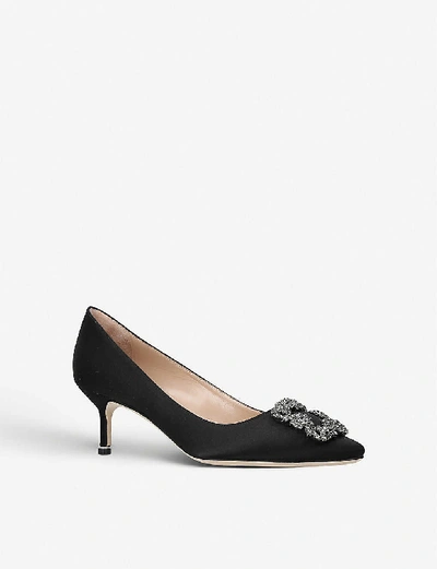 Manolo Blahnik Hangisi 90 Black Satin Pumps In Black