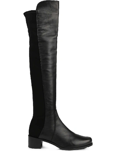 Shop Stuart Weitzman Women's Black Ladies Black Leather Timeless Reserve Stretch-back Boots, Size: