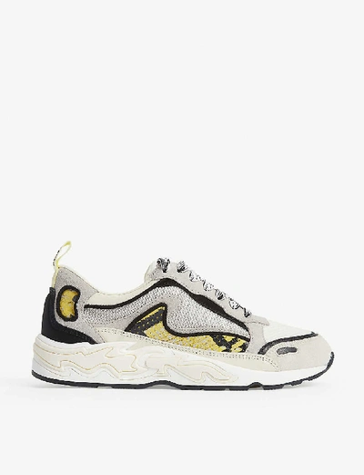 Shop Sandro Womens Yellow Python Flame Leather And Mesh Trainers 3