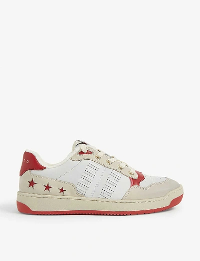 Shop Sandro Leather Star Motif Trainers In Red