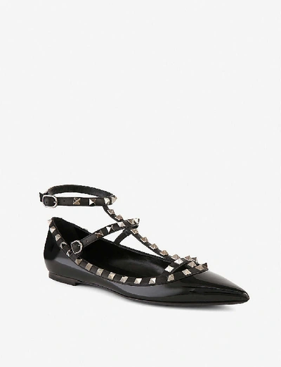 Shop Valentino Rockstud Patent-leather Ballet Flats