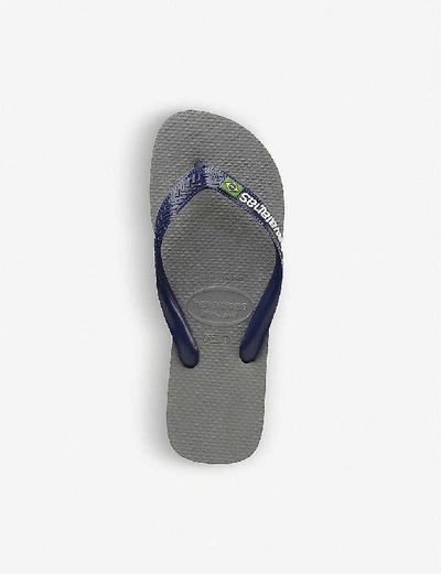 Shop Havaianas Brasil-logo Embellished Rubber Flip-flops In Grey / Navy Blue