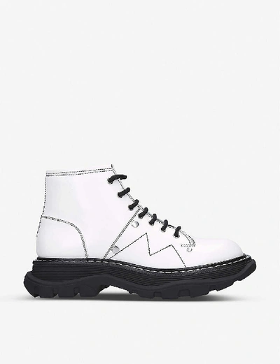 Shop Alexander Mcqueen Lace-up Leather Ankle Boots In White