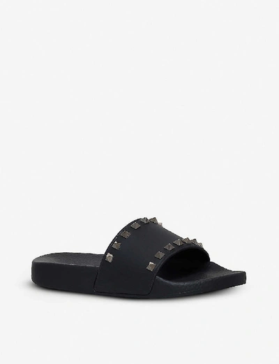 Shop Valentino Womens Black Rockstud Rubber Slider Sandals 2