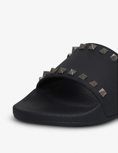 Shop Valentino Womens Black Rockstud Rubber Slider Sandals 2