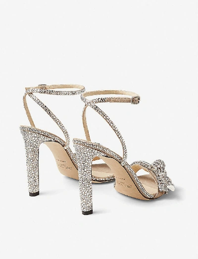 Shop Jimmy Choo Thyra 100 Glitter-leather Heeled Sandals In Nude/crystal