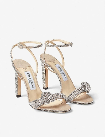 Shop Jimmy Choo Thyra 100 Glitter-leather Heeled Sandals In Nude/crystal