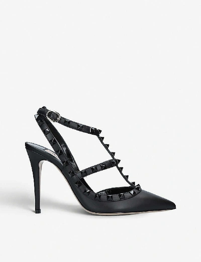 Shop Valentino Rockstud 100 Leather Courts In Black