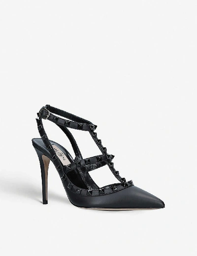 Shop Valentino Rockstud 100 Leather Courts In Black
