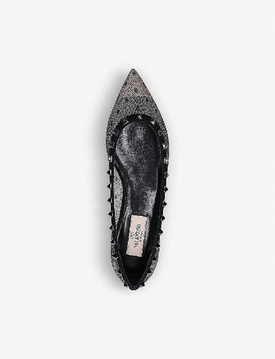 Shop Valentino Rockstud Swiss-dot Mesh Flats In Black