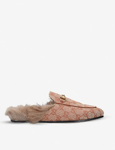 Shop Gucci Princetown Monogram Leather Slippers In Rust