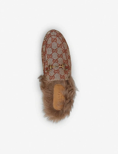 Shop Gucci Princetown Monogram Leather Slippers In Rust