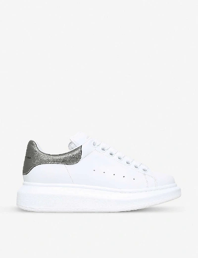 Shop Alexander Mcqueen Runway Leather Platform Trainers In White/blk