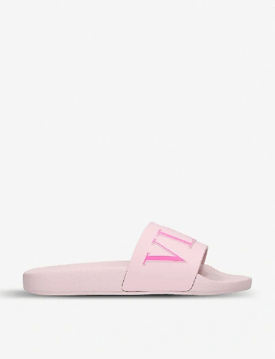 Shop Valentino Vltn Rubber Sliders In Pale Pink