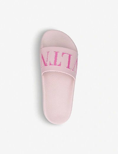 Shop Valentino Vltn Rubber Sliders In Pale Pink