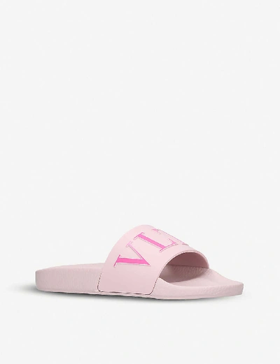 Shop Valentino Vltn Rubber Sliders In Pale Pink