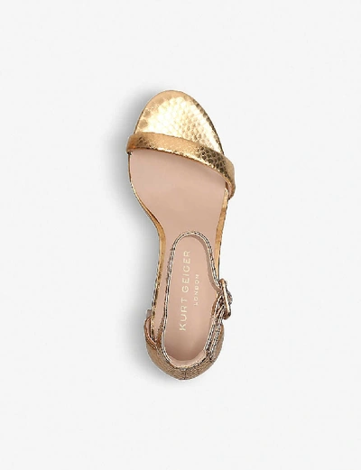 Shop Kurt Geiger London Womens Gold Langley Metallic Crocodile-embossed Leather Sandals