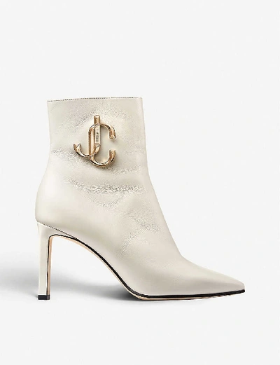 Shop Jimmy Choo Minori 85 Leather Heeled Ankle Boots In Latte