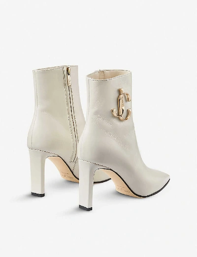 Shop Jimmy Choo Minori 85 Leather Heeled Ankle Boots In Latte