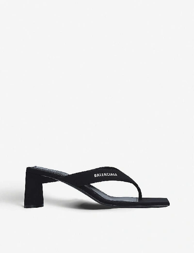 Shop Balenciaga Logo-embossed Backless Woven Heeled Sandals In Blk/white