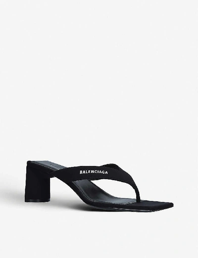 Shop Balenciaga Logo-embossed Backless Woven Heeled Sandals In Blk/white