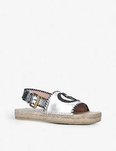 Shop Gucci Miguel Metallic Leather Espadrille Sandals In Blk/other