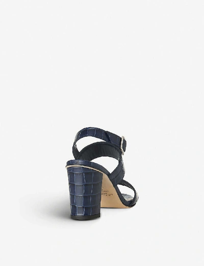 Shop Lk Bennett Rhiannon Crocodile-embossed Leather Heeled Sandals In Blu-navy