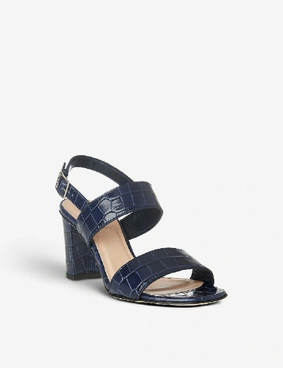 Shop Lk Bennett Rhiannon Crocodile-embossed Leather Heeled Sandals In Blu-navy