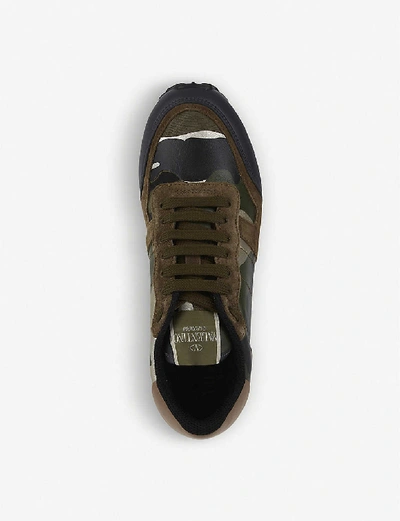 Shop Valentino Camouflage-print Leather Trainers In Khaki