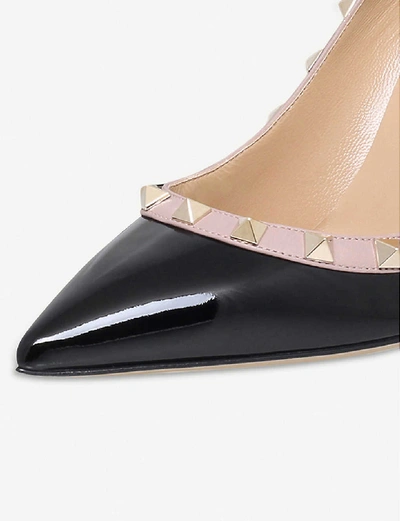 Shop Valentino Rockstud 100 Patent-leather Courts In Blk/beige