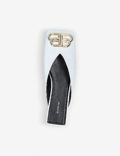 Shop Balenciaga Double Square Bb-embellished Woven Mules