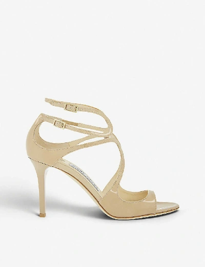 Shop Jimmy Choo Ivette 85 Patent-leather Heeled Sandals In Nude