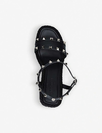 Shop Valentino Rockstud Leather Wedge Sandals In Black