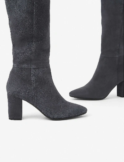 Shop Lk Bennett Sirena Suede Knee-high Boots In Gry-smoke