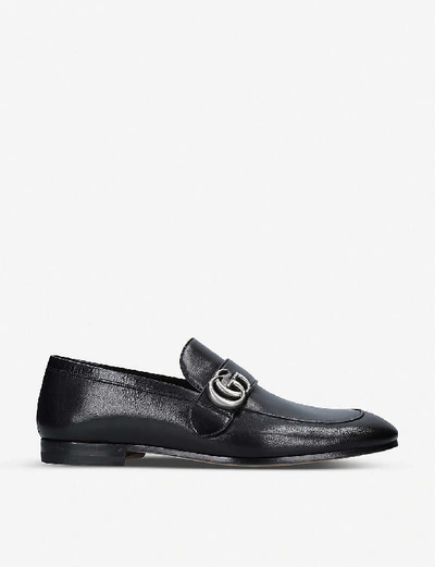 Shop Gucci Donnie Gg-embellished Leather Loafers In Black