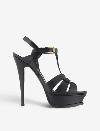 Shop Saint Laurent Womens Black Tribute 105 Patent-leather Heeled Sandals