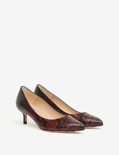 Shop Lk Bennett Audrey Snake-embossed Kitten Heel Courts In Red-merlot