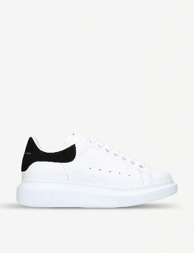 Shop Alexander Mcqueen Runway Leather And Suede Platform Trainers In White/blk