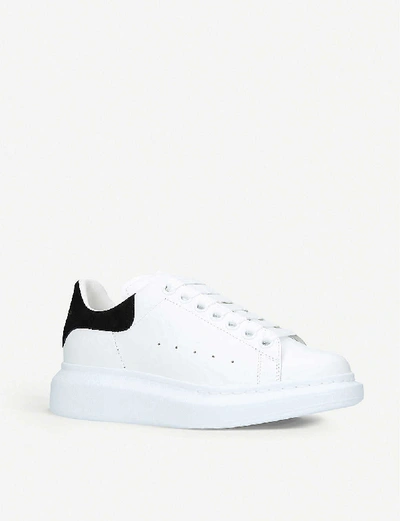 Shop Alexander Mcqueen Runway Leather And Suede Platform Trainers In White/blk