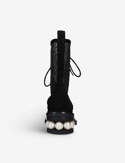 Shop Nicholas Kirkwood Casati Pearl-embellished Mesh Boots In Black