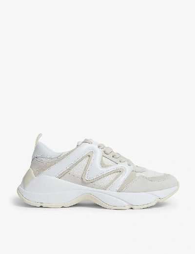 Shop Maje W22 Mesh And Leather Trainers In Off+white