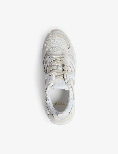 Shop Maje W22 Mesh And Leather Trainers In Off+white