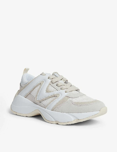 Shop Maje W22 Mesh And Leather Trainers In Off+white