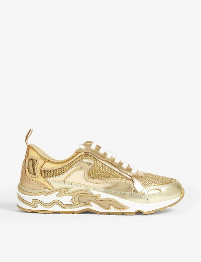 Shop Sandro Flame Leather And Mesh Trainers In Full Gold